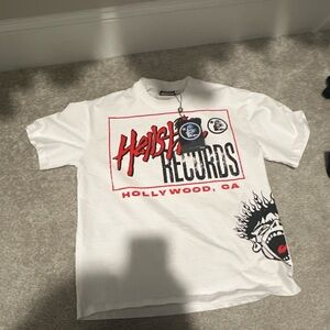 White Graphic Tee with Red and Black Print